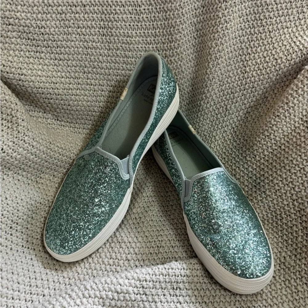 Kate Spade x Keds Triple Decker Glitter Loafer Slip-on Dusty Blue Womens Size 11